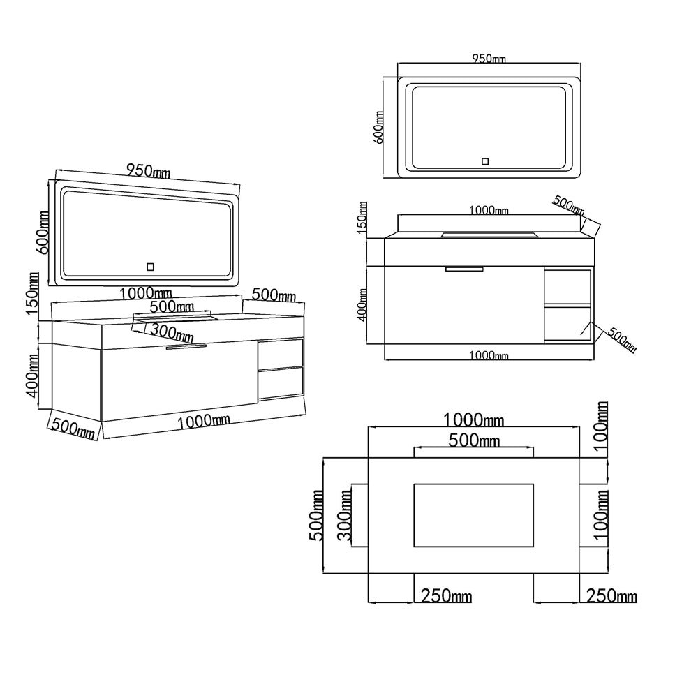 MICHELLE white sink bathroom furniture 100 cm + mirror