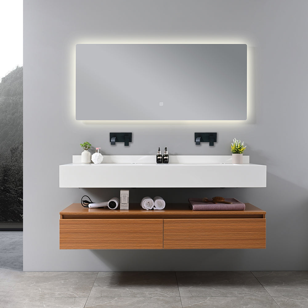 Meuble salle de bain double vasque blanche ROSA 140 cm + miroir