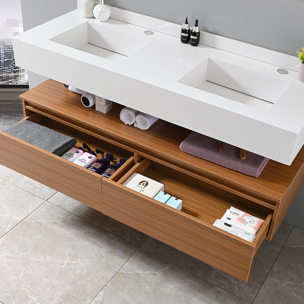 Meuble de salle de bain avec grands tiroirs de rangement en bois - Bellegno