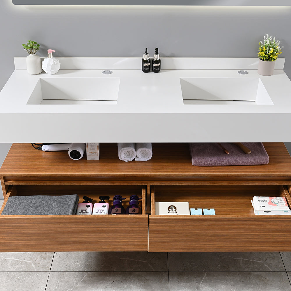 Meuble de salle de bain suspendu avec nombreux rangements - Bellegno