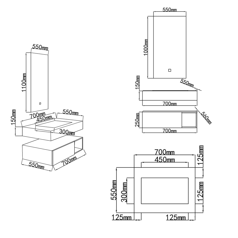Dimensions meuble salle de bain suspendu 70 cm Rosalind - Bellegno
