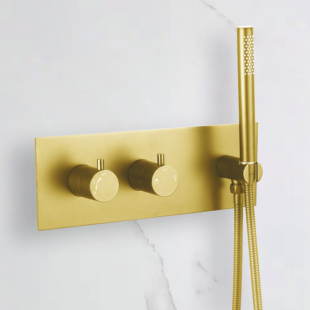 Mitigeur et douchette colonne de douche encastrable or brossé - Bellegno