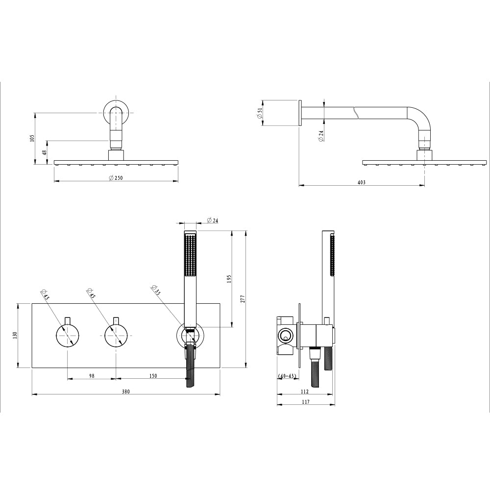 Schema dimensions colonne de douche encastrable - Bellegno