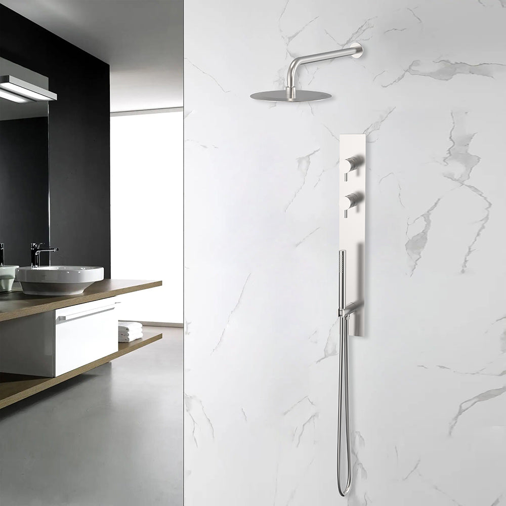 Colonne de douche encastrable acier brossé dans salle de bain moderne - Bellegno
