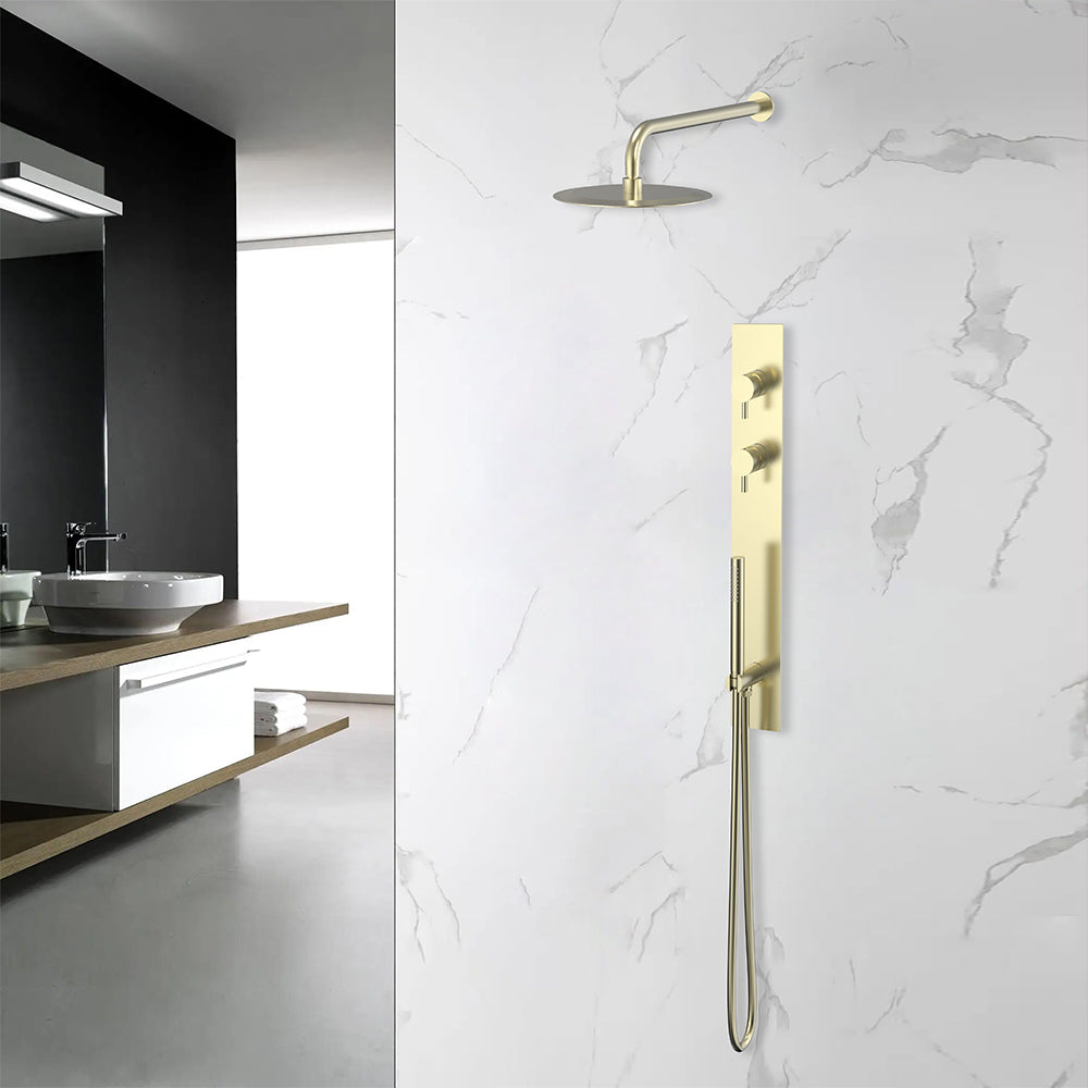 Colonne de douche encastrable or brossé dans salle de bain design - Bellegno