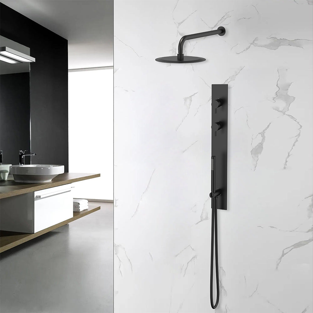 Colonne de douche encastrable noir mat dans salle de bain moderne - Bellegno