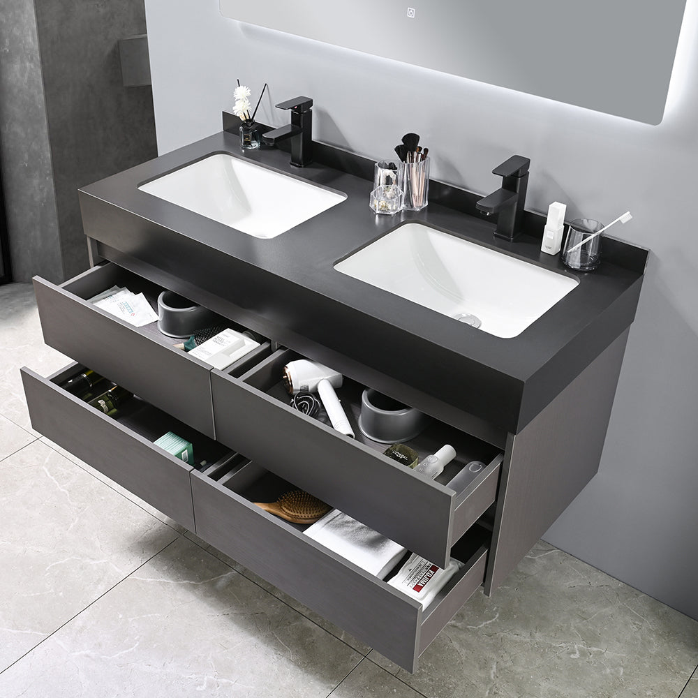 Meuble salle de bain double vasque noire AMELIA 120 cm + miroir