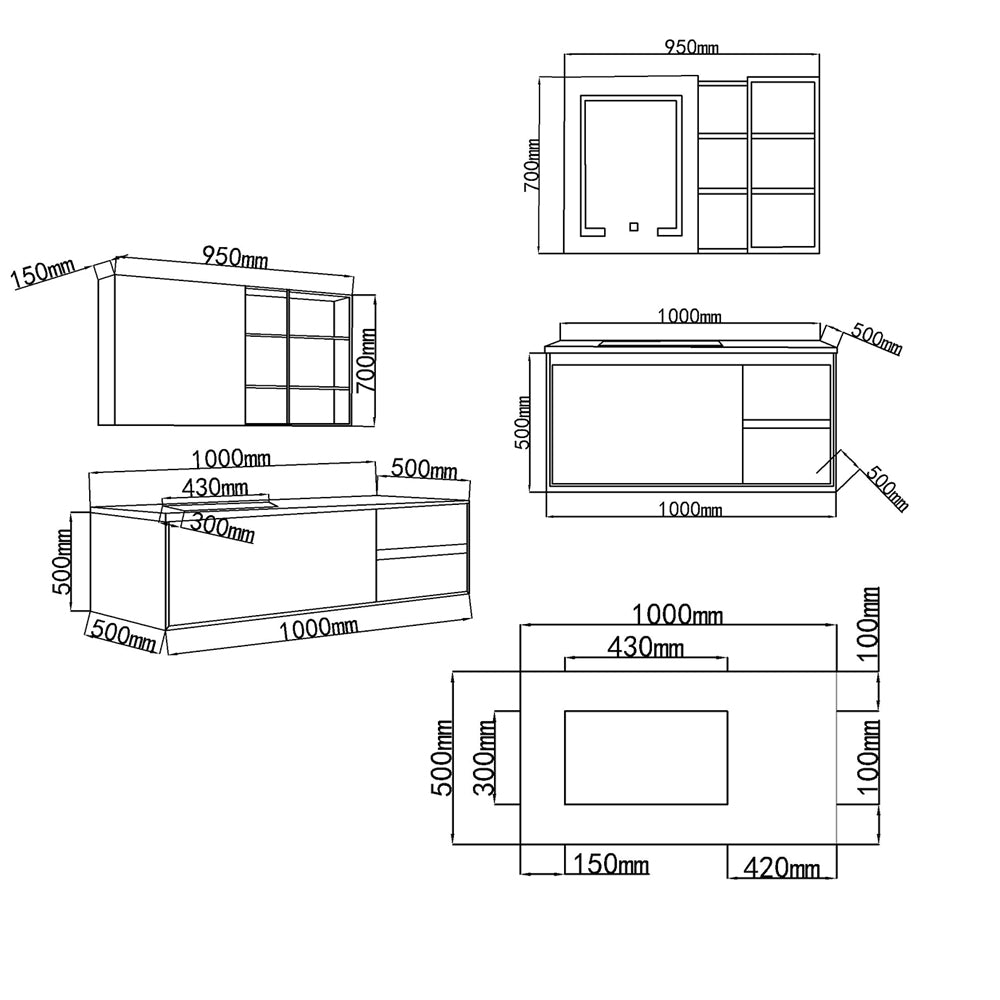 Dimensions meuble salle de bain 100 cm Elissa - Bellegno