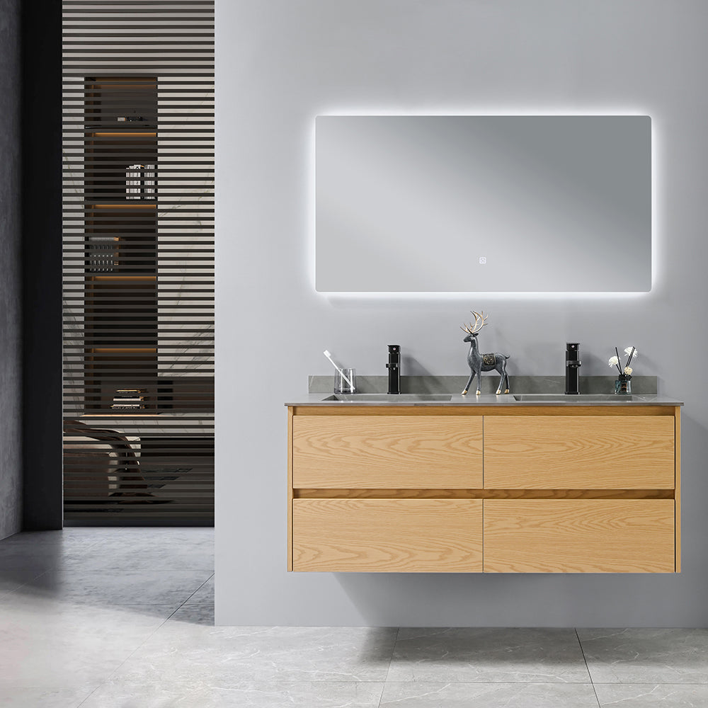 Meuble de salle de bain double vasque 120 cm avec miroir LED dans salle de bain design - Bellegno