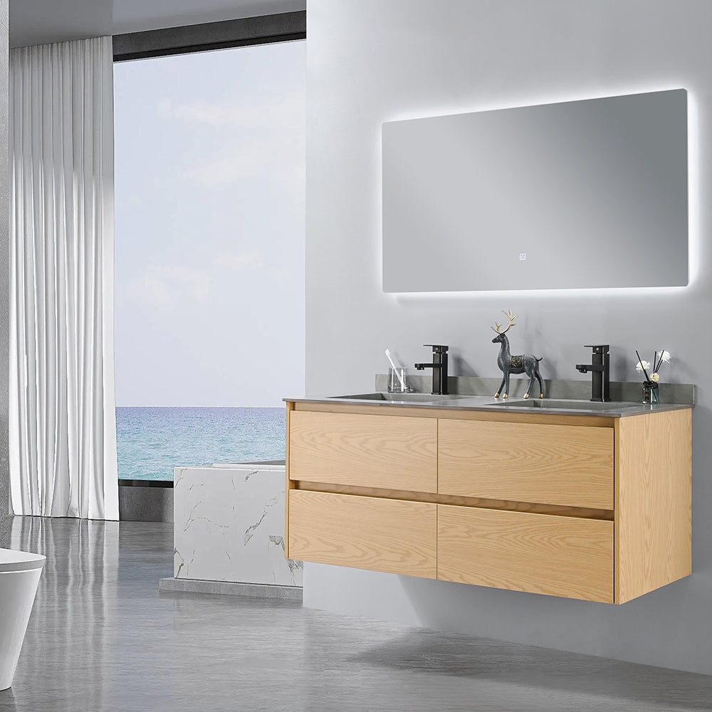 Meuble de salle de bain double vasque 120 cm avec miroir LED dans salle de bain design - Bellegno