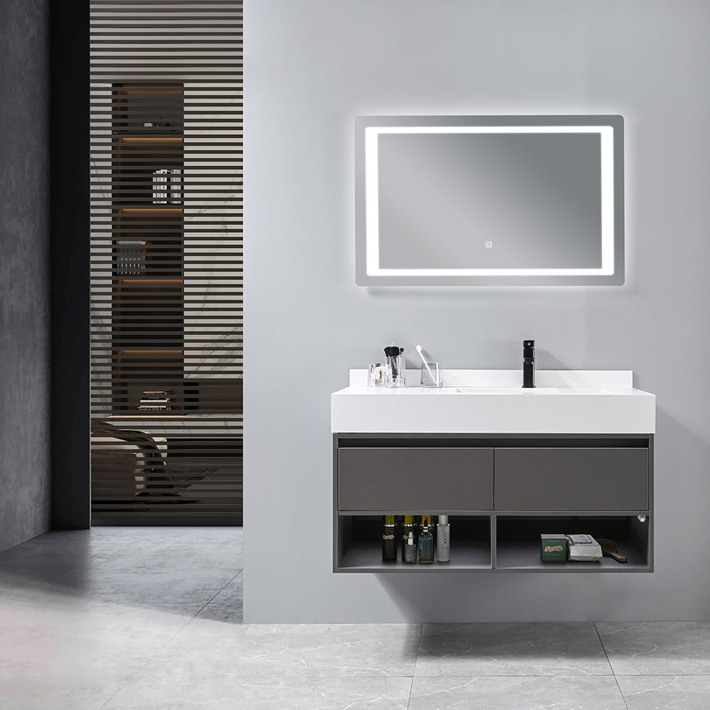Meuble salle de bain vasque blanche FRIDA 100 cm + miroir