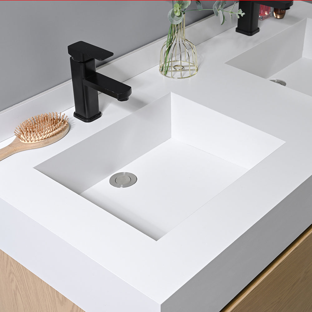 Double vasque blanche en pierre frittée pour salle de bain - Bellegno