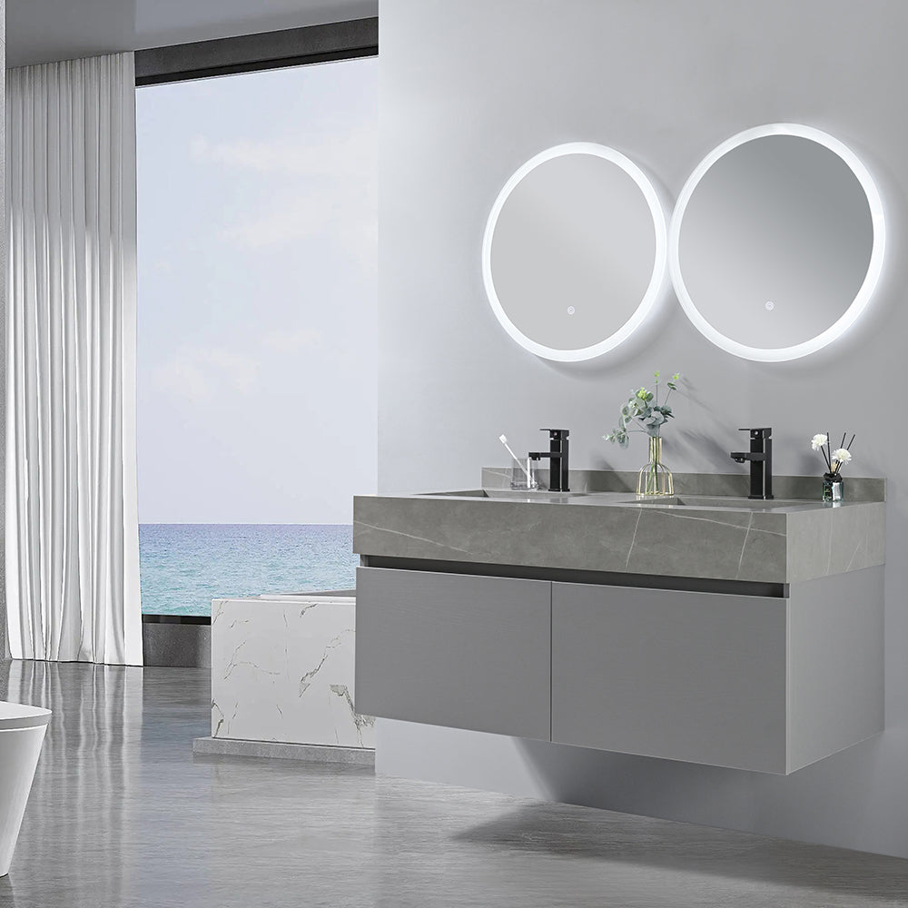 Meuble salle de bain double vasque grise OPRAH 120 cm + 2 miroirs