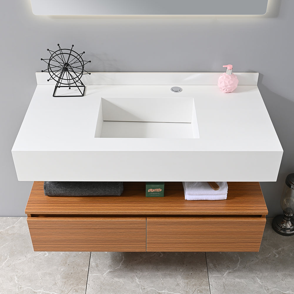 Meuble salle de bain simple vasque blanche ROSA 100 cm + miroir