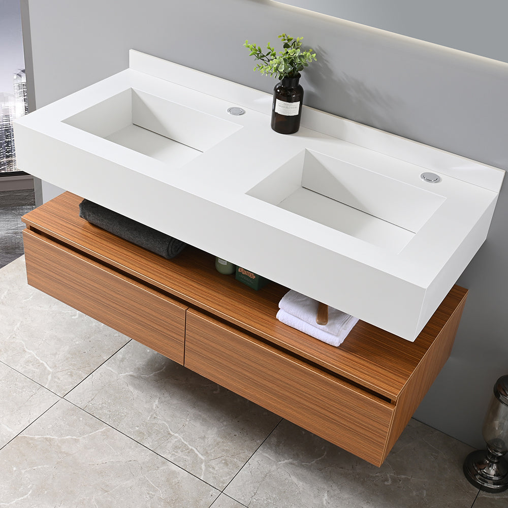 Meuble salle de bain suspendu double vasque blanche 120 cm - Bellegno