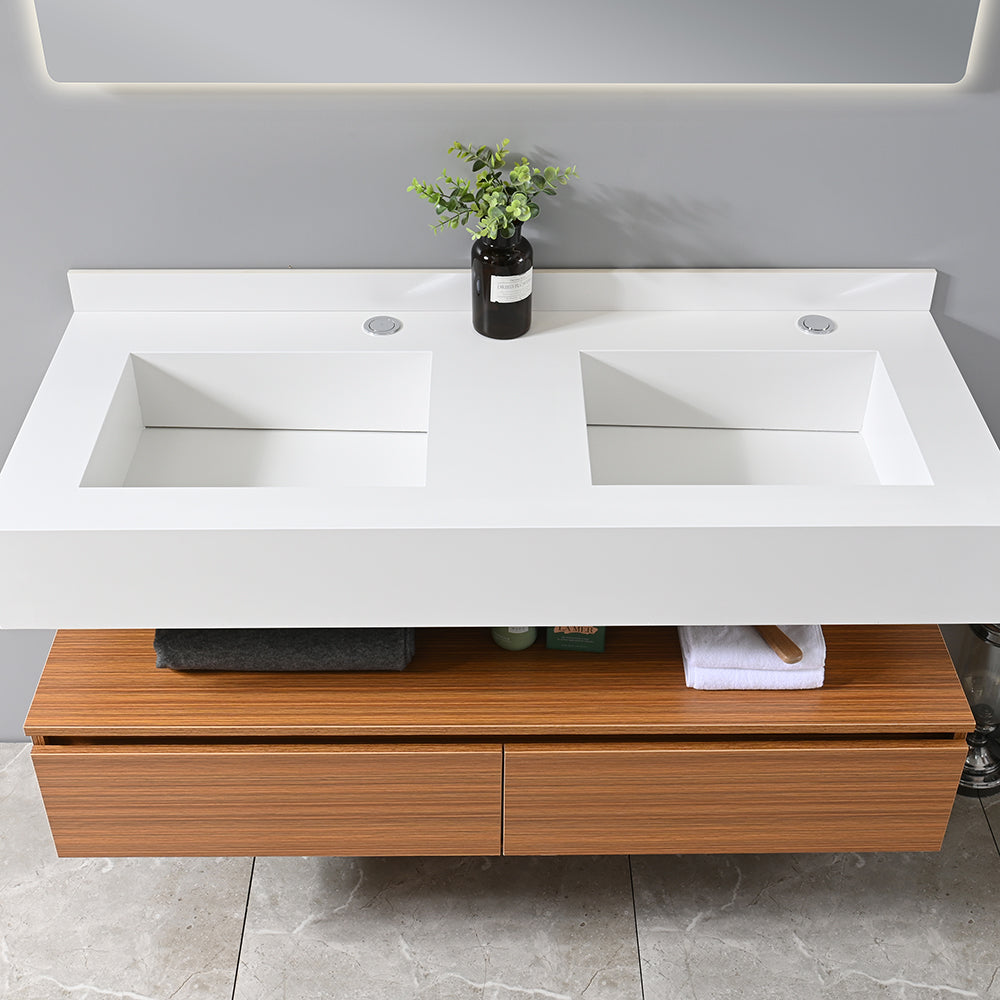 Meuble salle de bain suspendu double vasque blanche 120 cm - Bellegno