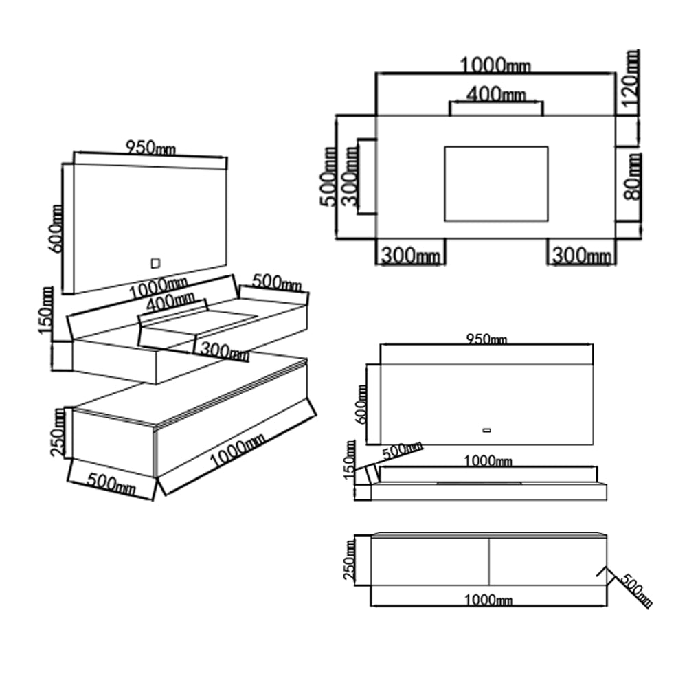 Dimensions meuble de salle de bain suspendu 100 cm Rosa - Bellegno