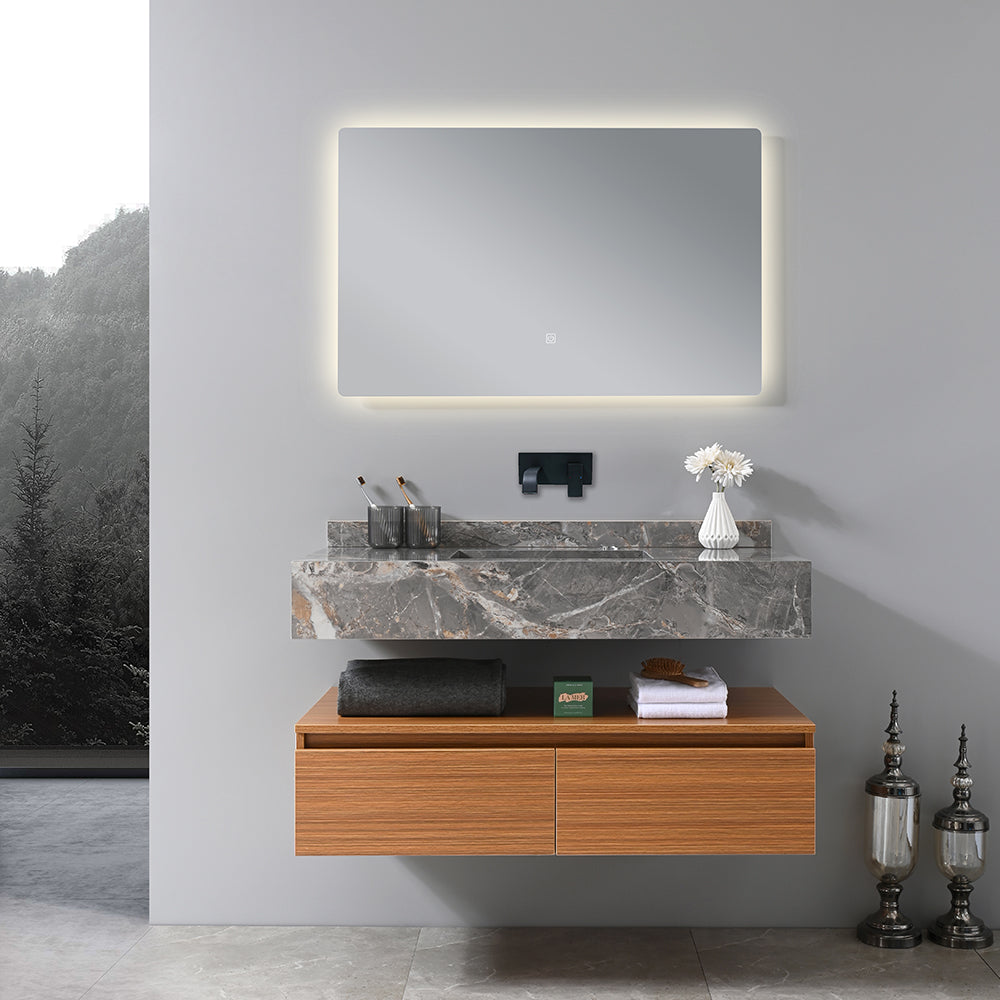 Meuble salle de bain simple vasque grise ROSA 100 cm + miroir