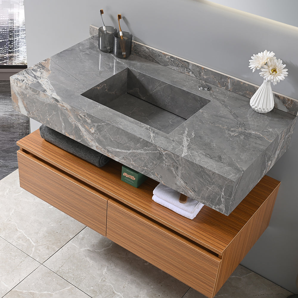 Meuble salle de bain simple vasque grise ROSA 100 cm + miroir