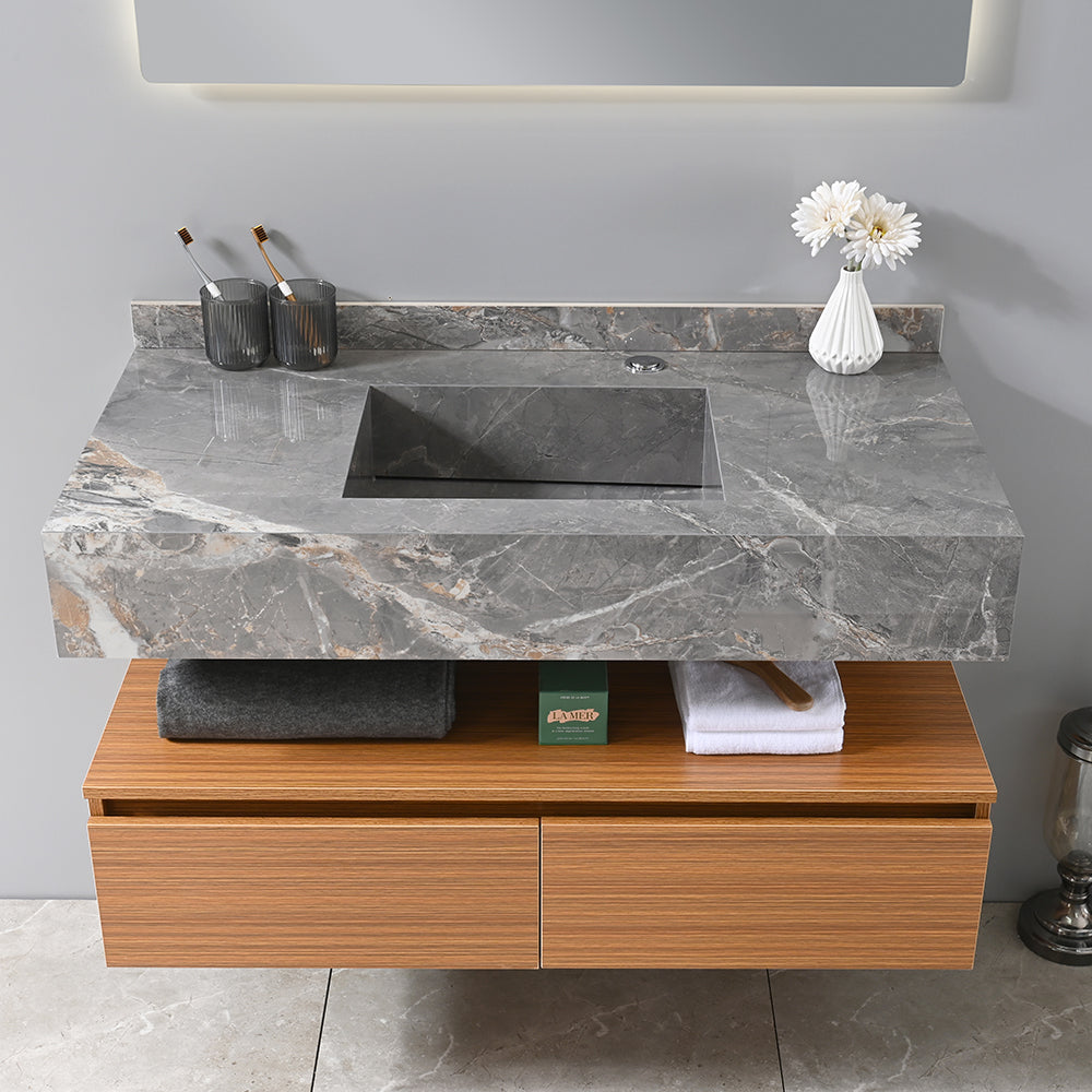 Meuble salle de bain simple vasque grise ROSA 100 cm + miroir