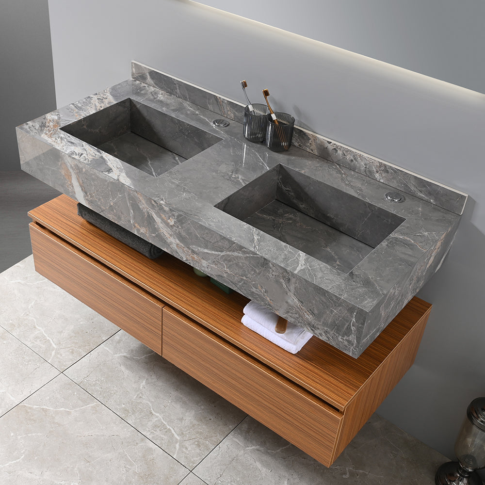 Meuble salle de bain suspendu double vasque 120 cm gris - Bellegno