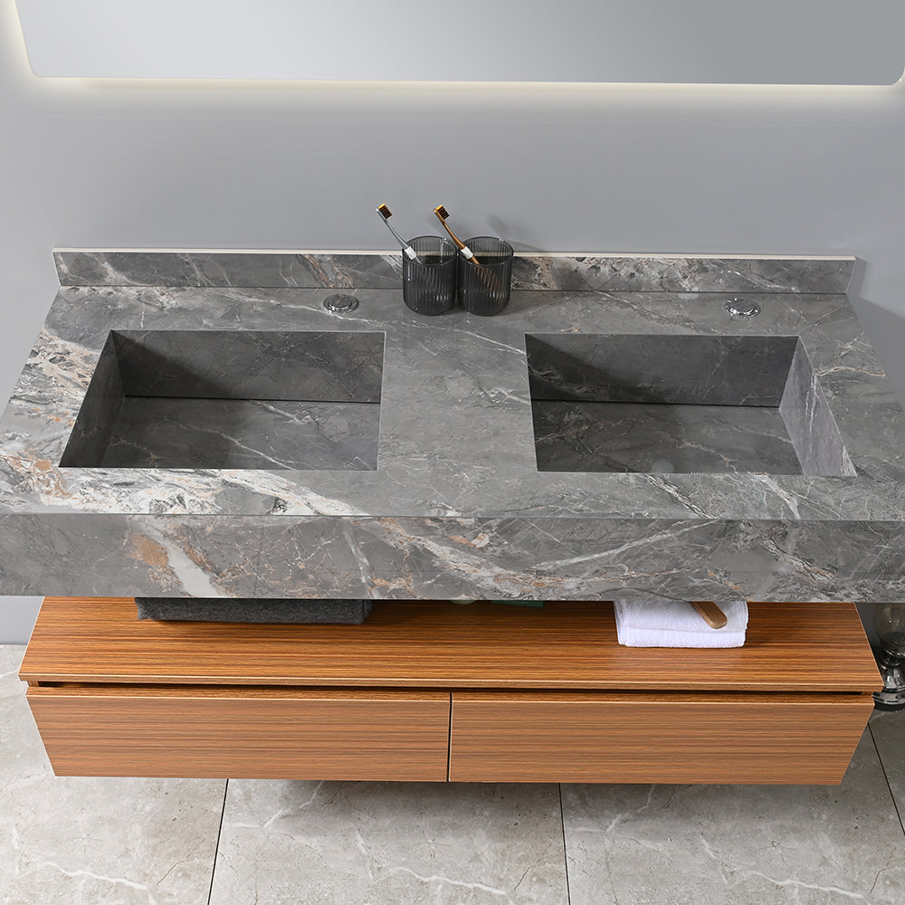 Meuble salle de bain double vasque grise ROSA 120 cm + miroir