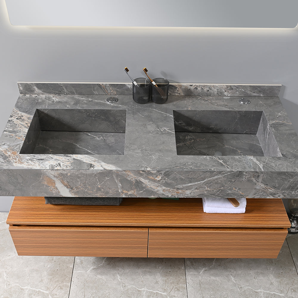 Meuble salle de bain suspendu double vasque 120 cm gris - Bellegno