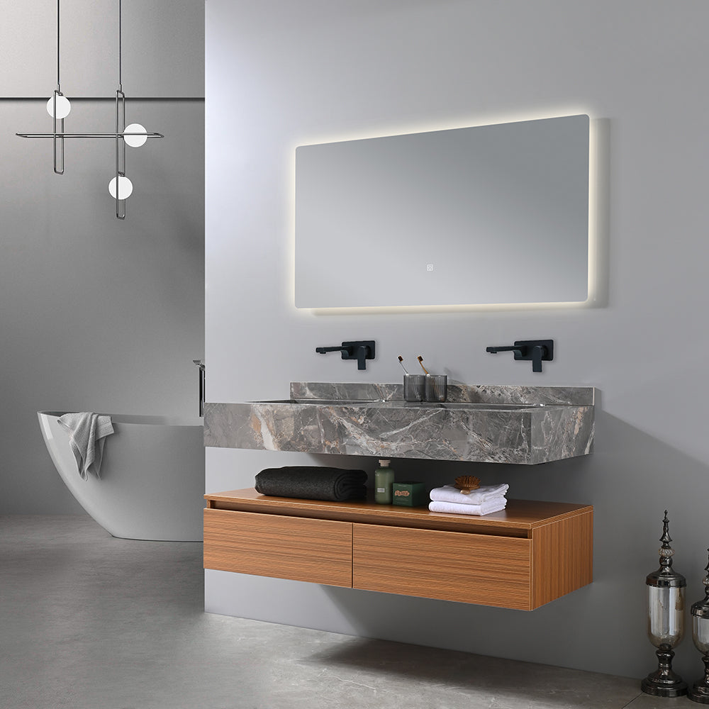 Meuble salle de bain double vasque gris 120 cm avec miroir dans salle de bain design - Bellegno