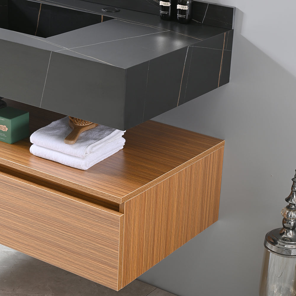 Meuble salle de bain simple vasque noire ROSA 100 cm + miroir
