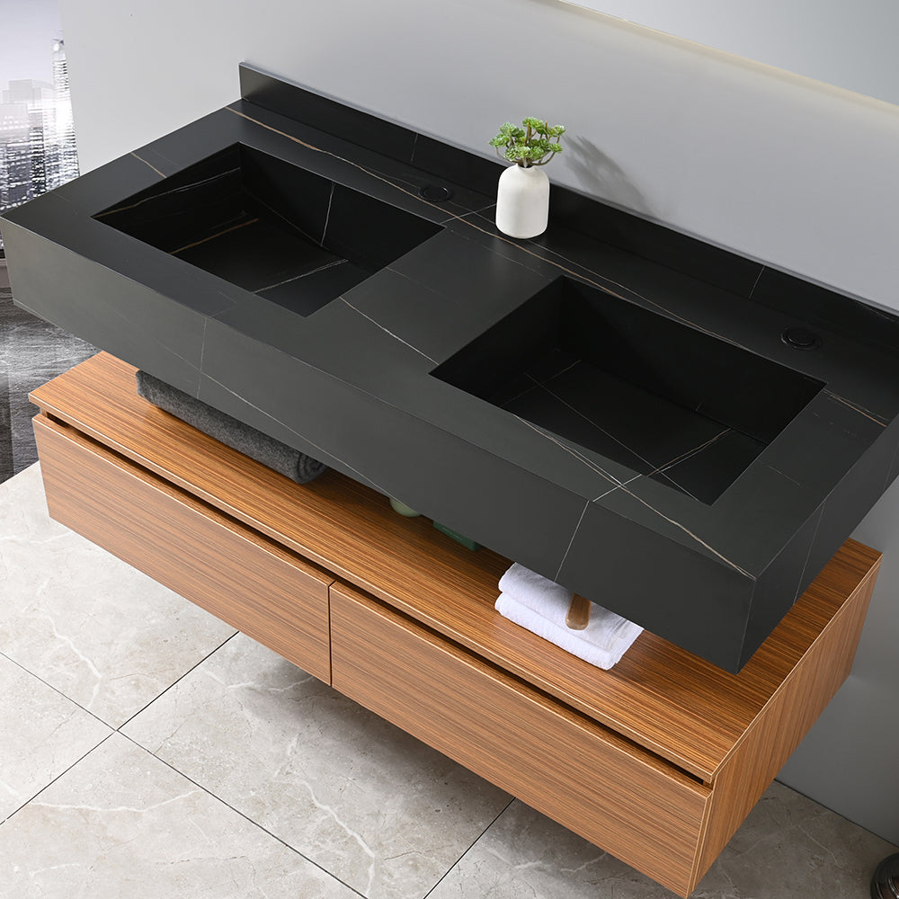 Meuble salle de bain double vasque noir 120 cm avec miroir - Bellegno