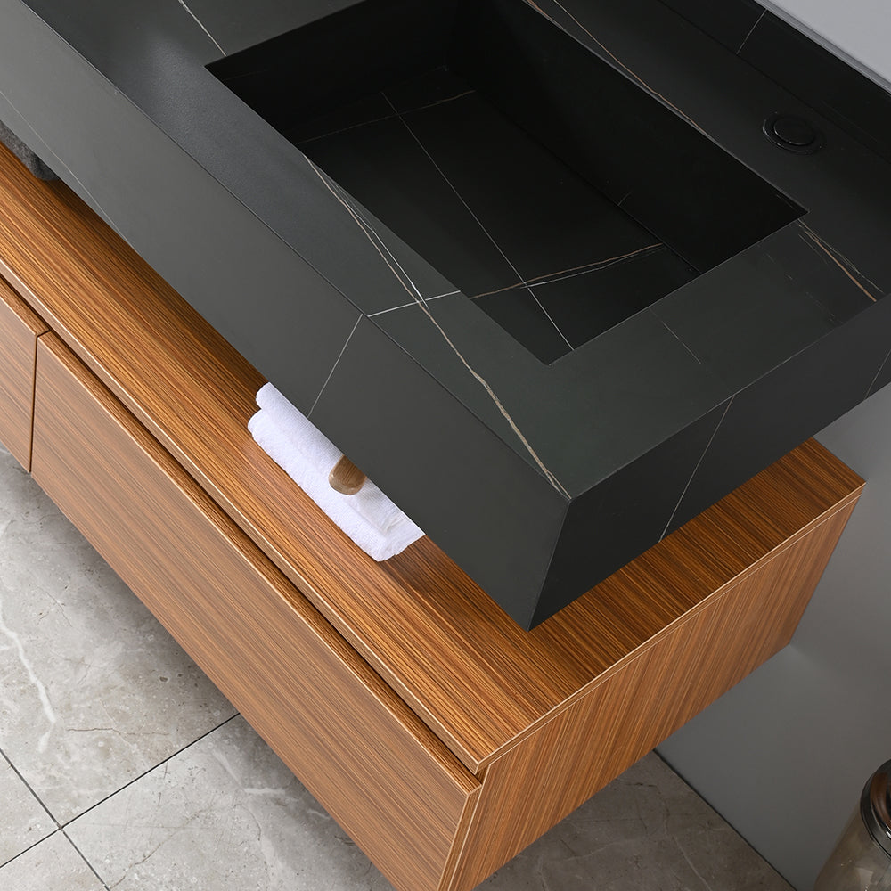 Meuble salle de bain double vasque noire ROSA 120 cm + miroir
