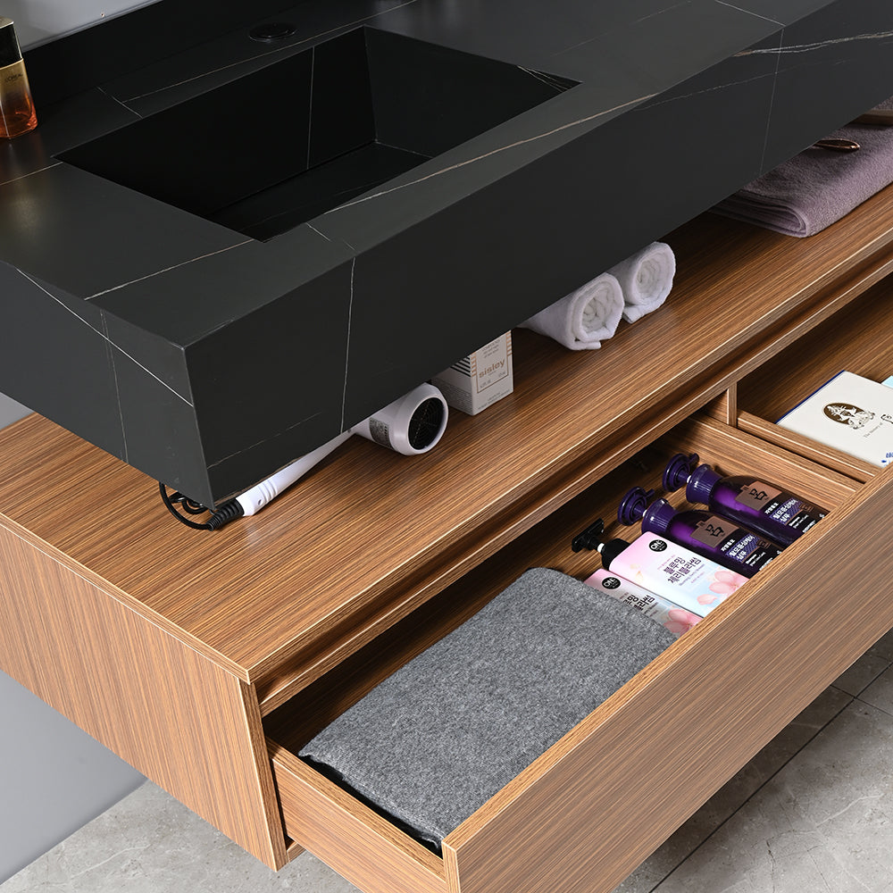 Meuble sous vasque bois avec grands rangements - Bellegno