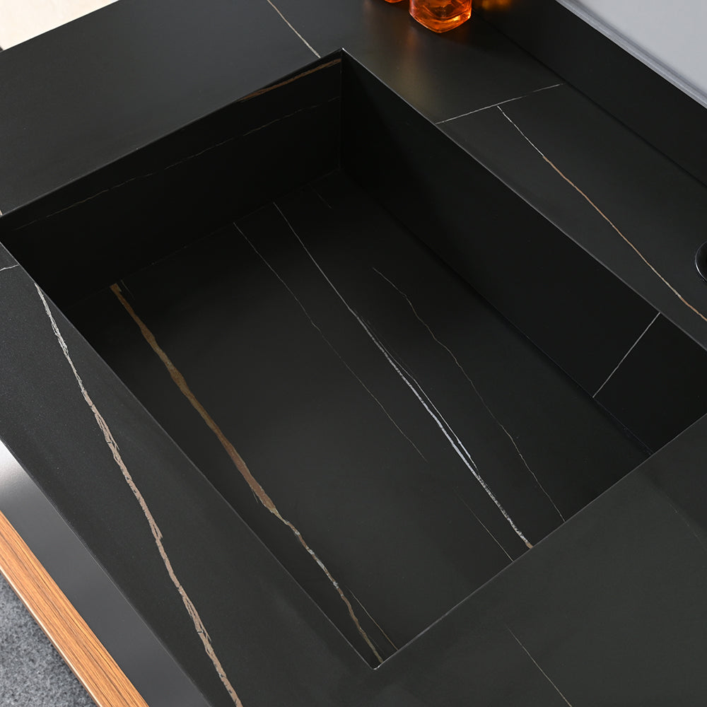 Vasque pierre frittée noir pour salle de bain - Bellegno