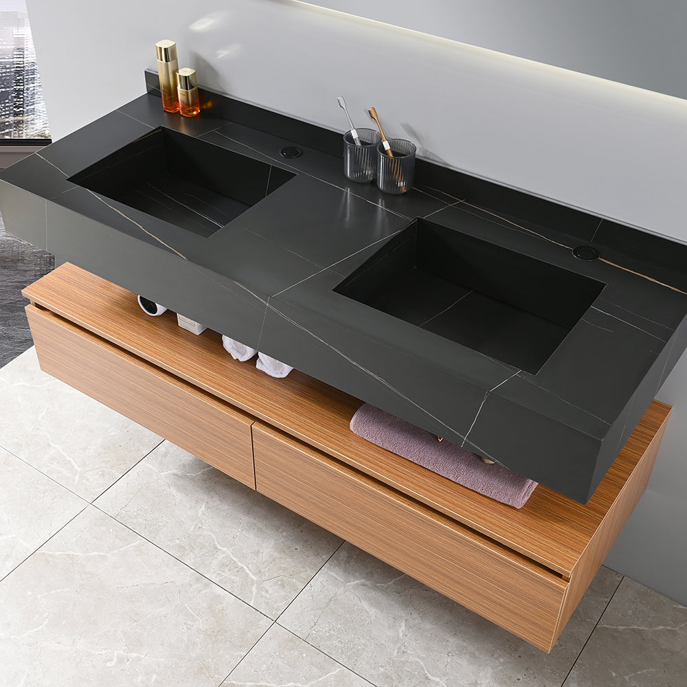 Meuble salle de bain double vasque 120 cm noir - Bellegno