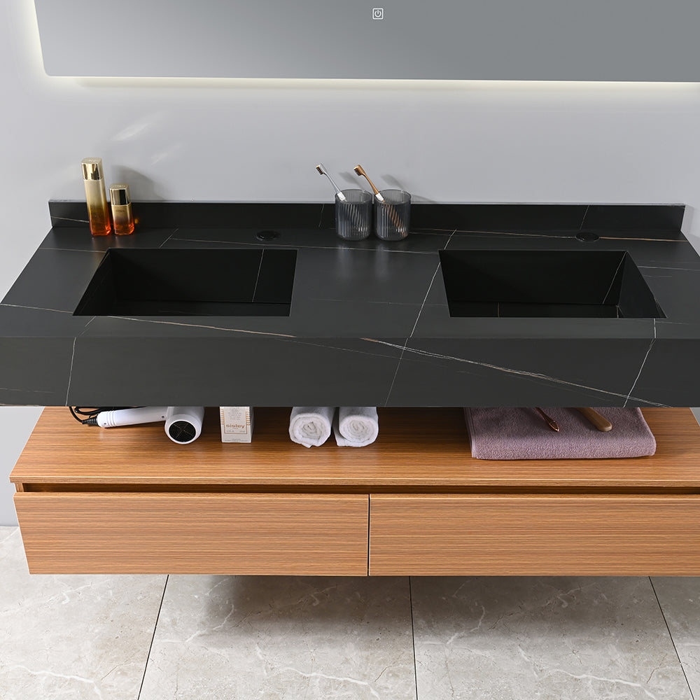 Meuble salle de bain double vasque suspendu 120 cm noir - Bellegno