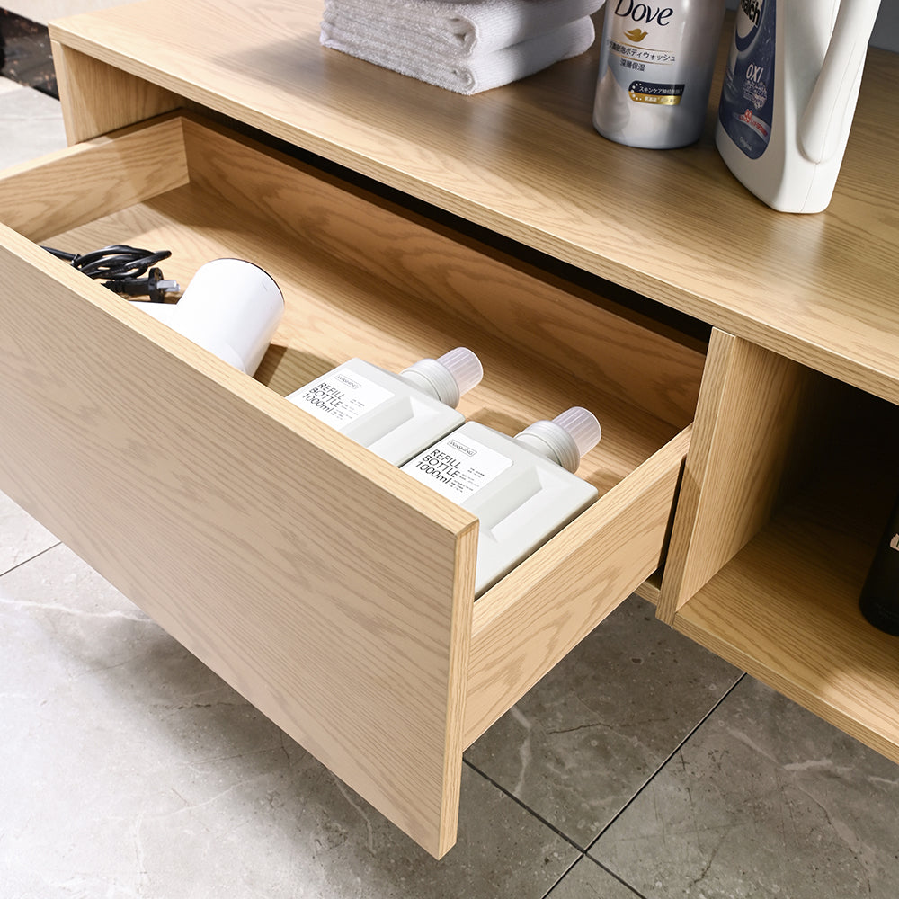 ROSALIND suspended bathroom cabinet (70/100/120) + black integrated washbasin + touch-sensitive LED mirror
