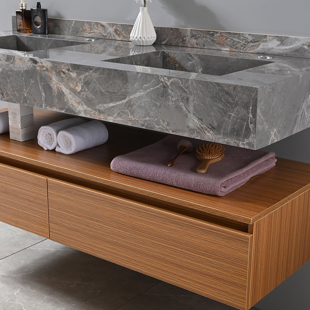 Meuble salle de bain double vasque grise ROSA 140 cm + miroir