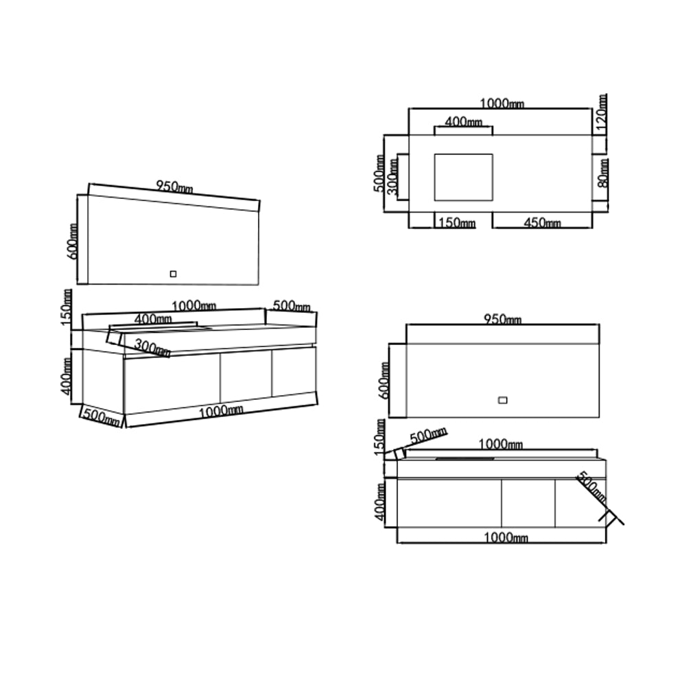 Dimensions meuble salle de bain simple vasque 100 cm Victoria - Bellegno