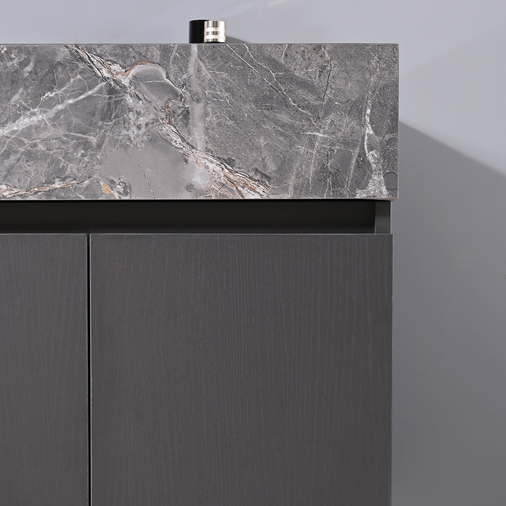 Meuble salle de bain simple vasque grise VICTORIA 100 cm + miroir