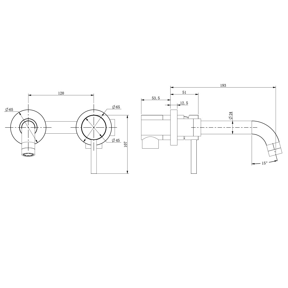 Dimensions robinet mitigeur mural encastré Bagno - Bellegno