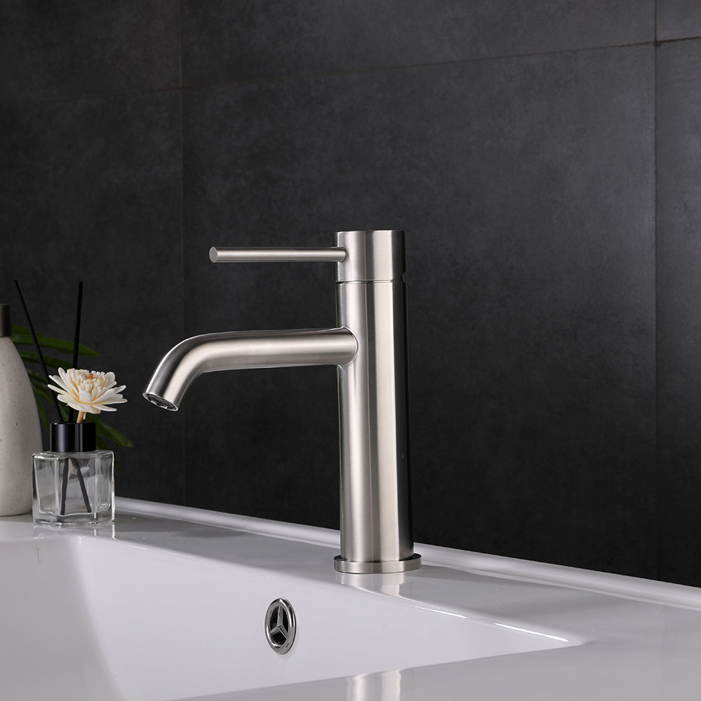 Robinet mitigeur lavabo thermostatique H18 cm acier brossé - Bellegno