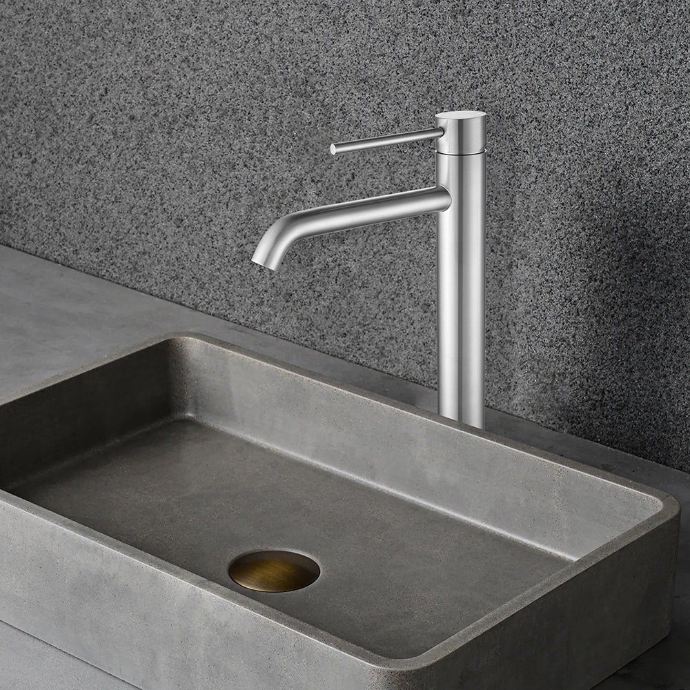 Robinet mitigeur lavabo thermostatique H28 cm acier brossé - Bellegno