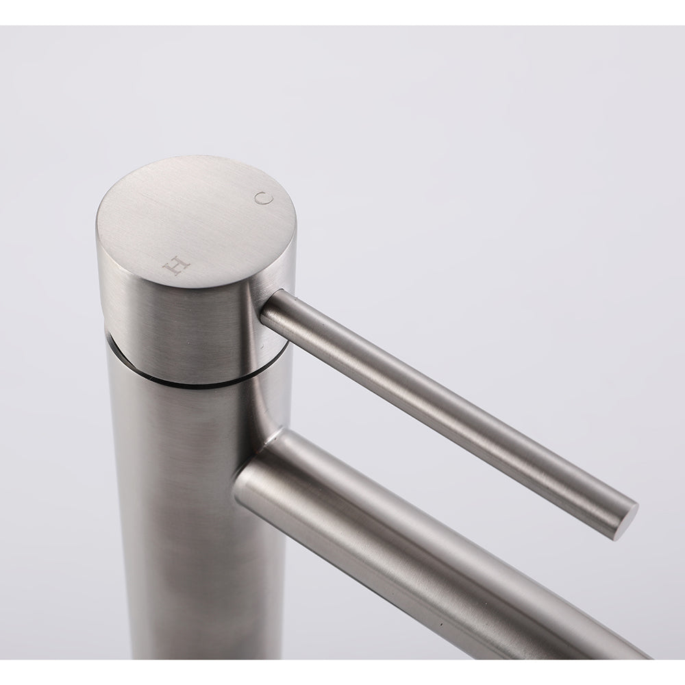 Robinet mitigeur lavabo thermostatique H18 cm acier brossé - Bellegno
