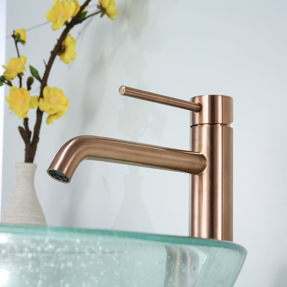 Robinet mitigeur lavabo thermostatique H28 cm cuivre brossé - Bellegno