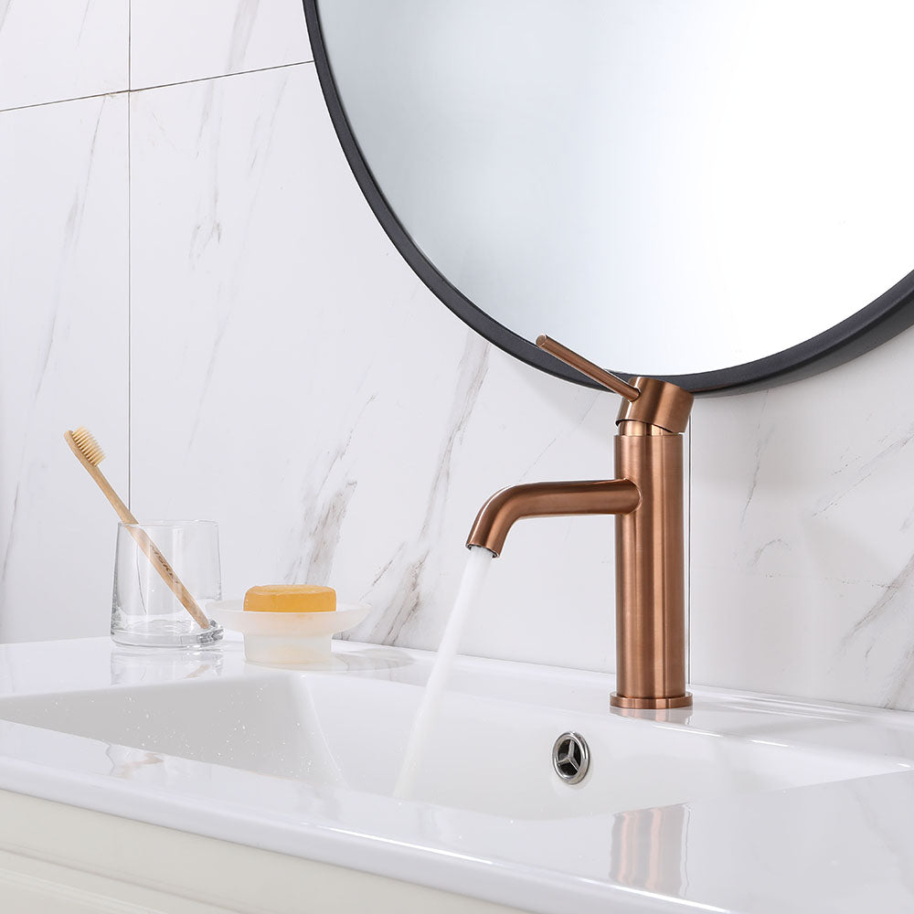 Robinet mitigeur lavabo thermostatique H18 cm cuivre brossé - Bellegno