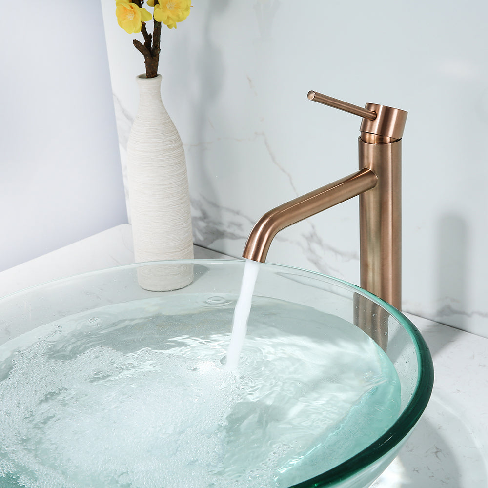 Robinet mitigeur lavabo thermostatique H28 cm cuivre brossé - Bellegno
