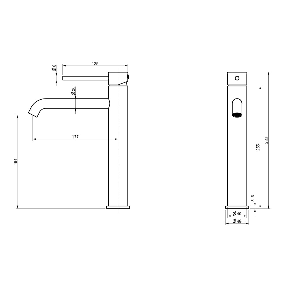 Dimensions Robinet mitigeur lavabo thermostatique H28 cm Graziosa - Bellegno