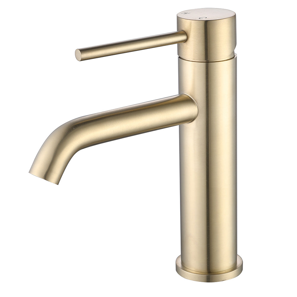 Robinet mitigeur lavabo thermostatique H18 cm or brossé - Bellegno