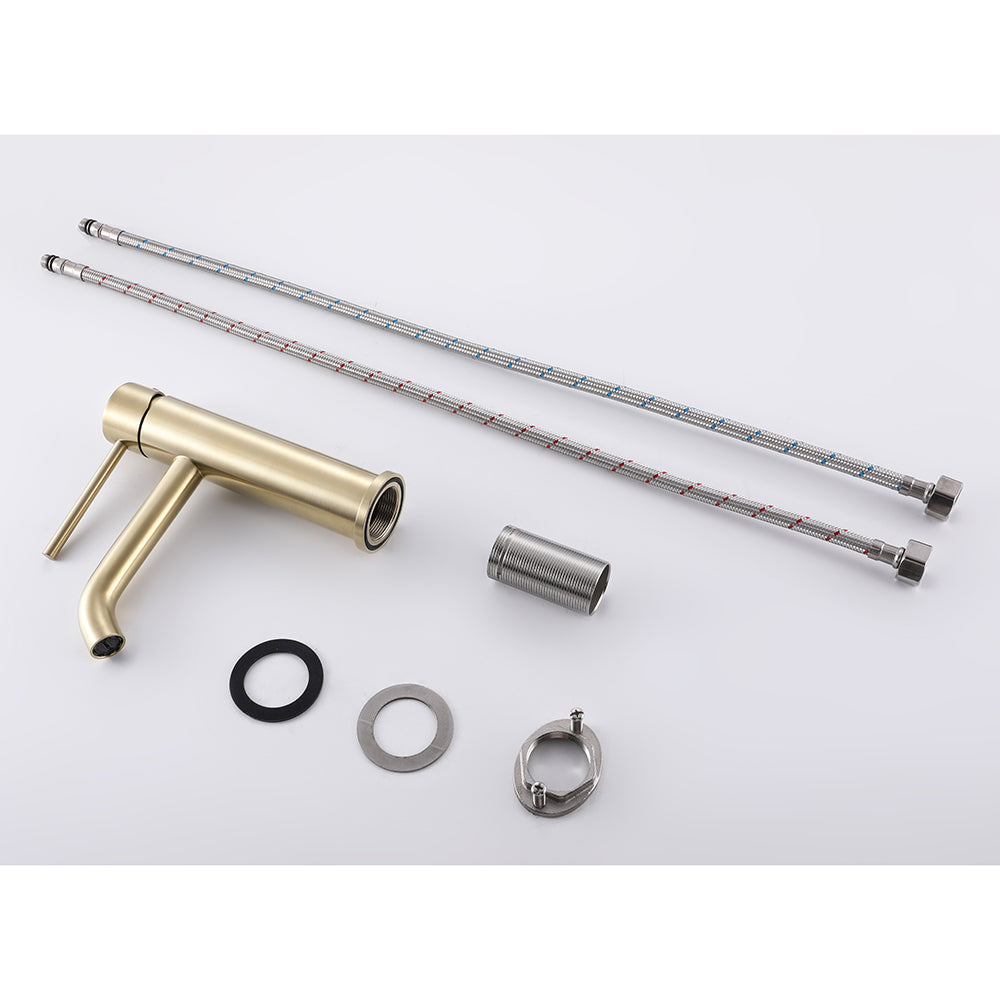 Composants Robinet mitigeur lavabo thermostatique H18 cm or brossé - Bellegno