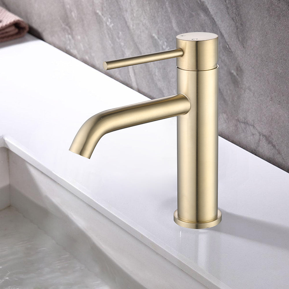 Robinet mitigeur lavabo thermostatique H18 cm or brossé - Bellegno